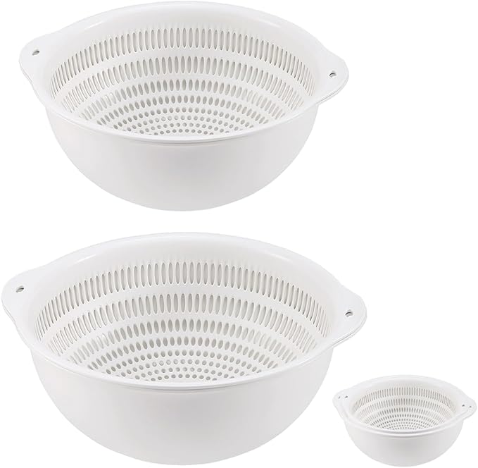 Colander Bowl Set of 2, Nesting Large Capacity Plastic Food Strainer by Lumumix