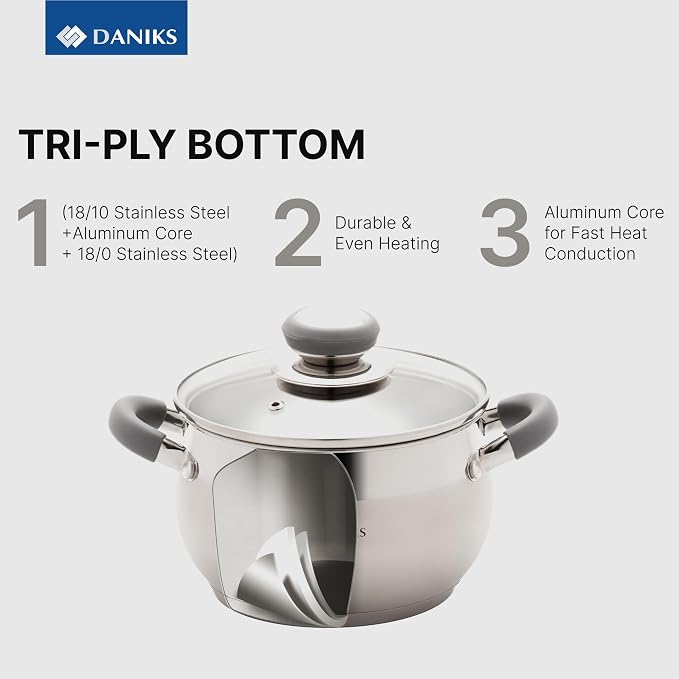 Daniks Modern 11-Piece Stainless Steel Cookware Set - Image 5