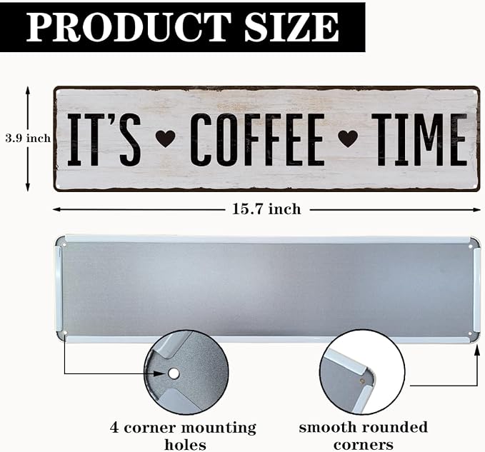 Coffee Metal Tin Sign, It's Coffee Time Sign, Home Kitchen Wall Decor, - Image 2