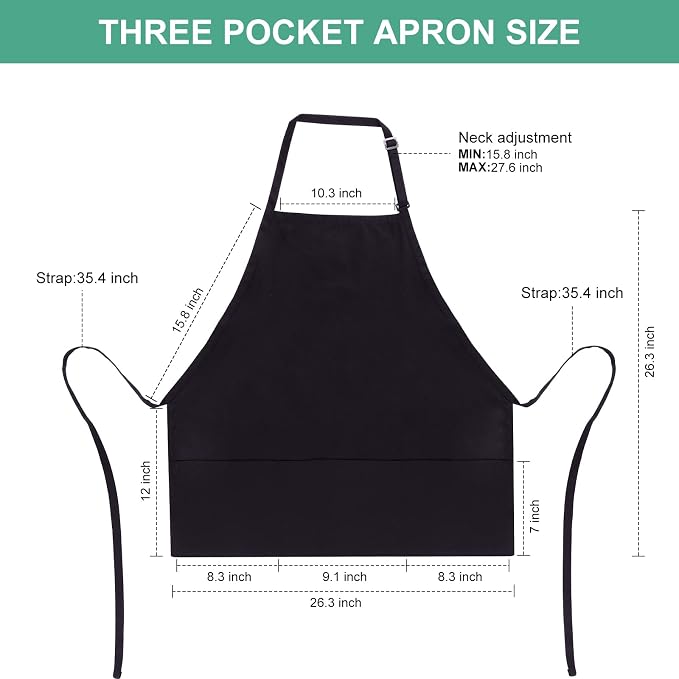 Jubatus 2 Pack 3 Pockets Adjustable Bib Apron Chef Kitchen Cooking Aprons - Image 6