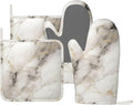 Oven Mitts and Pot Holders Set, Marble Pattern Gray White Silicone Kitchen by DADABULIU