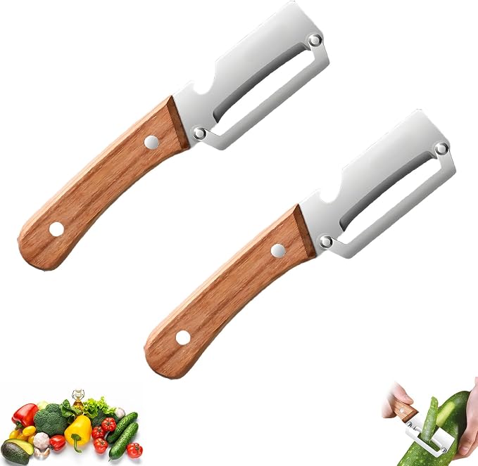 Vegetable Wooden Peeler for Kitchen Tool, Premium 2-in-1 Multifunctional Fruit by NLWF