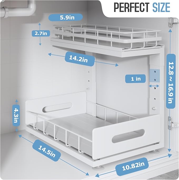Under Sink Organizer Upgrade To Professional Rails, 2-Tier Dual Pull Out - Image 2