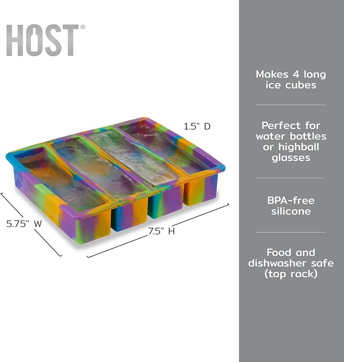 Host Ice Cube Tray, Makes Four 5-Inch Long Cubes, Durable Silicone Trays - Image 3