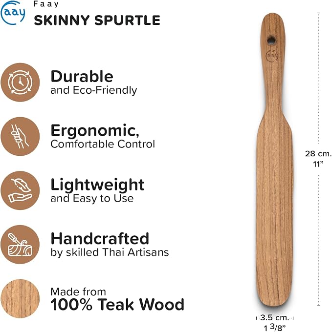 FAAY Handmade Teak Spurtle for Sourdough Starter – Wooden Stirring Stick & - Image 2