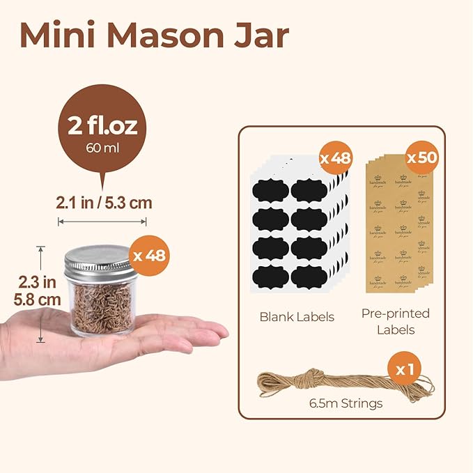 ComSaf Small Mason Jars 2 oz, Small Canning Jars, Mini Glass Jar - Image 2
