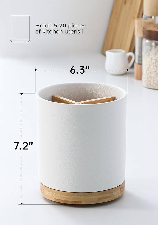 LoeJan 3 Compartment Utensil Holder, Extra Large Utensil Crock, Stable Ceramic - Image 2