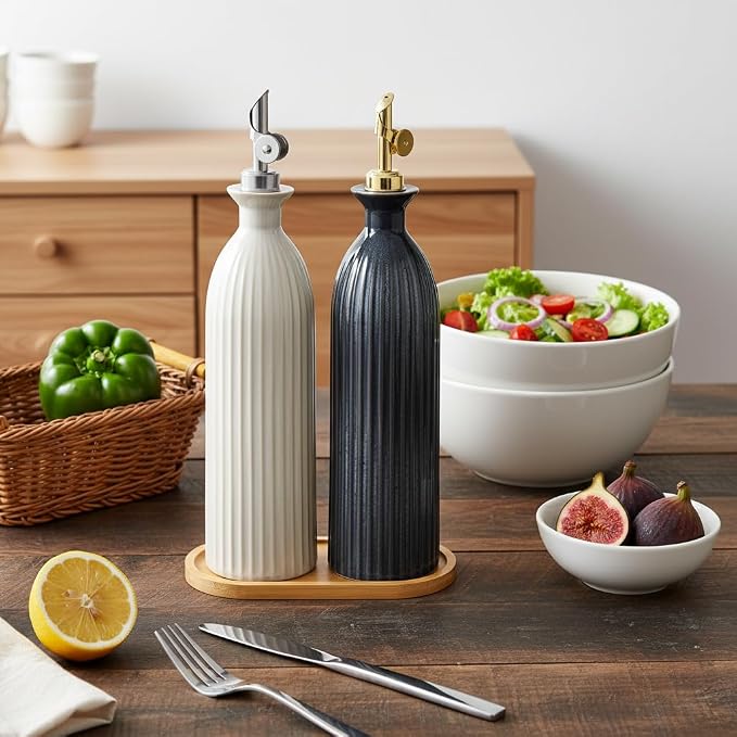 Ceramic Olive Oil Dispenser Bottle, 17 oz Stoneware Relief oil container - Image 6