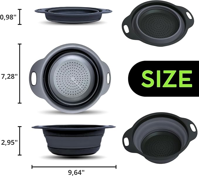 Black Silicone Collapsible Colanders - Image 2