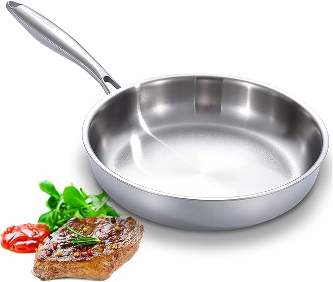 DELARLO Full Clad Tri-Ply Stainless Steel Frying Pan 10 inch, All Stove by DELARLOCOOKWARE
