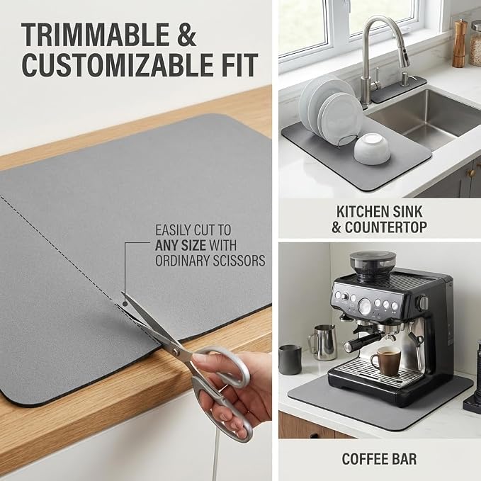 Extra Large Dish Drying Mats: 33"L x 17"W XXL Customizable Trimmable Non-Slip - Image 5