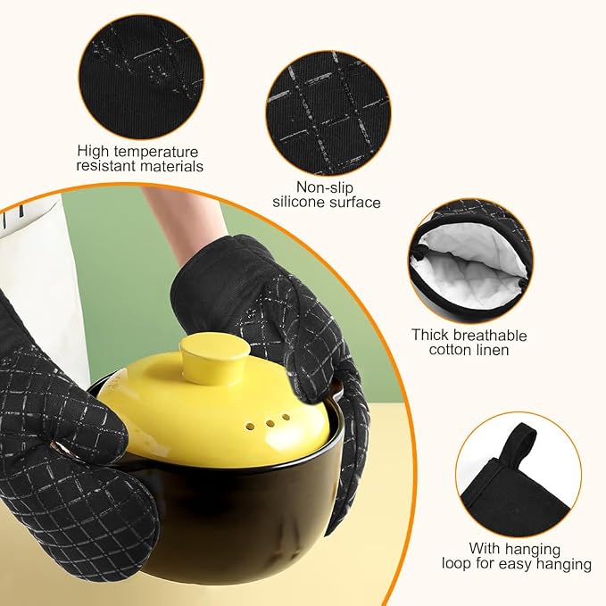 AUAUY Oven Mitts and Pot Holders 4PCS Set, 230°C/446°F Heat Resistant BBQ Gloves - Image 3