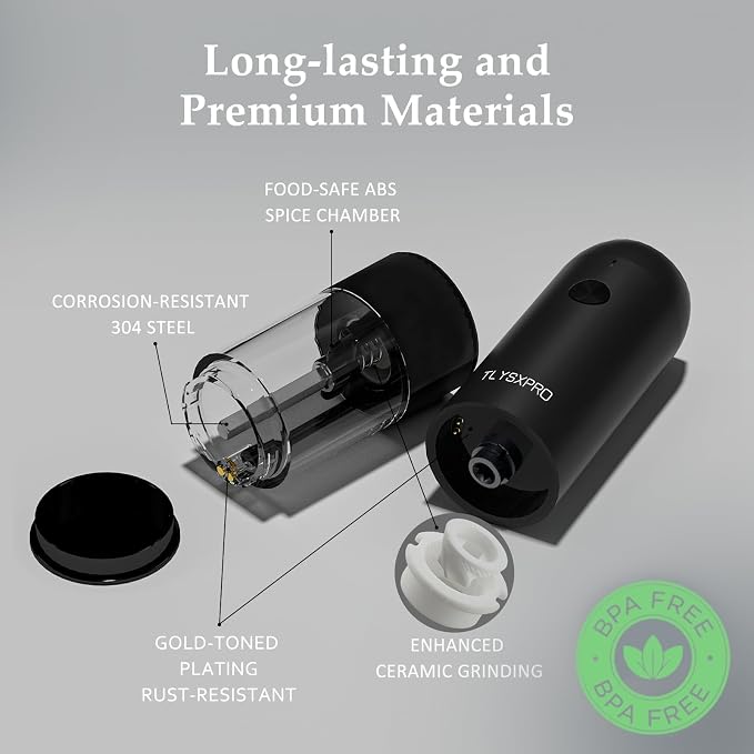 Electric Salt and Pepper Grinder Set, USB Rechargeable, Automatic Salt and - Image 3