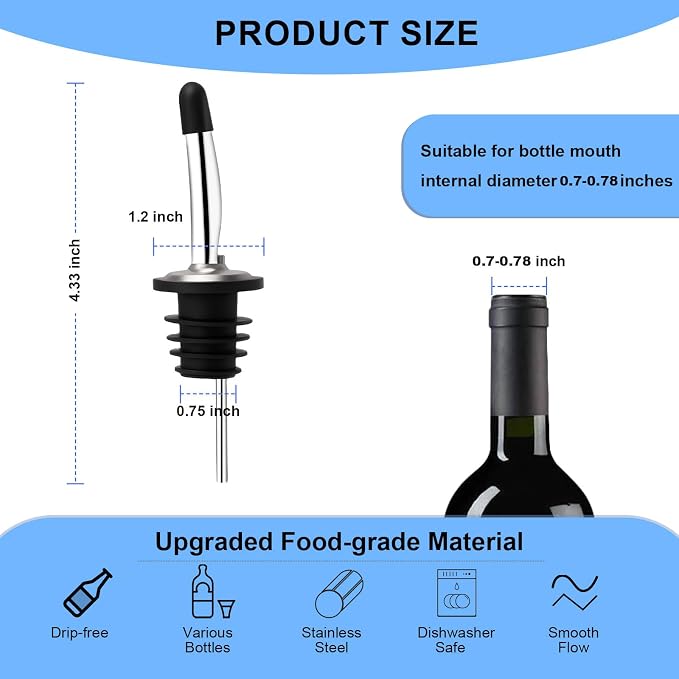 2PCS Stainless Steel Pourers, Speed Wine Bottle Pourer, Olive Oil and Vinegar - Image 2