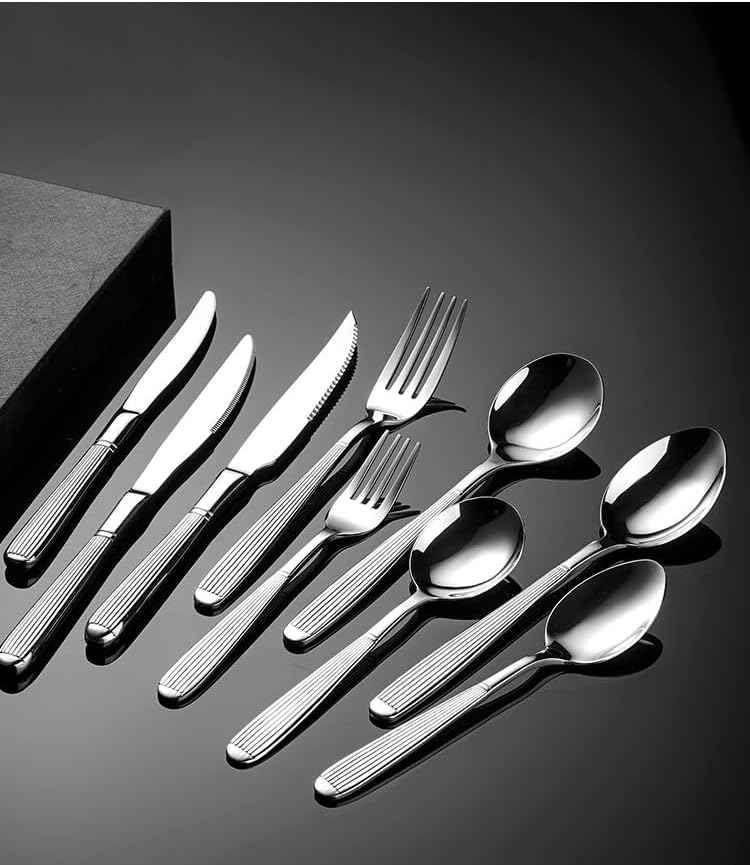 Silverware Set Service for 12 Hammered Handle Utensils Roman Column