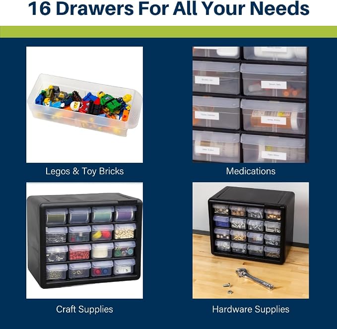 Akro-Mils 16-Drawer Plastic Storage Cabinet | 10-1/2 x 6-1/2 x 8-1/2 Inch | - Image 5