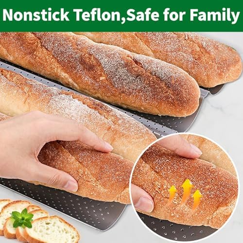 AMAGABELI 2 Pack Baguette Bread Pan 15" x 13" Nonstick Perforated