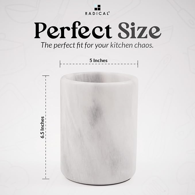 Radicaln Marble Utensil Holder 6.5" Inches White Handmade Spoon Holder - Image 6
