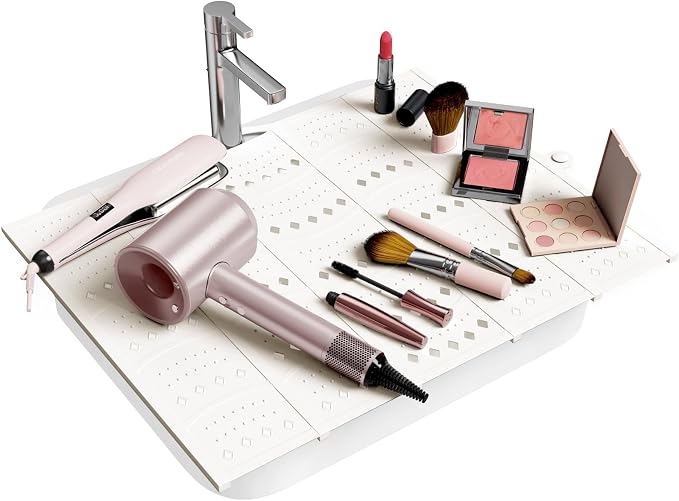 Bathroom Sink Cover for Counter Space, Foldable Silicone Sink Mat Makeup by Johamoo