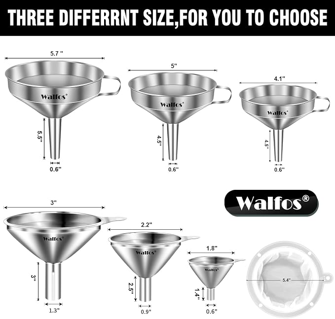 Stainless Steel Funnel, Walfos 6 Different Sizes of Kitchen funnels - Image 4