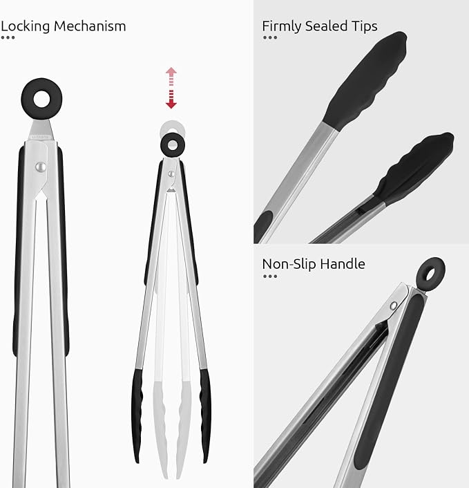600ºF Heat Resistant Kitchen Tongs: U-Taste 12 inch Large Silicone Cooking Tong - Image 6