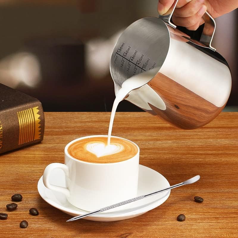Milk Frothing Pitcher, 600ml (20oz) Milk Frother Cup Stainless Steel
