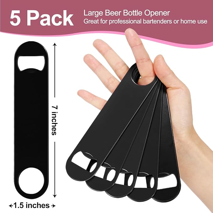 WEGAZ-5 Pack 7inch Black Stainless Steel Flat Beer Bottle Opener, Stainless - Image 2