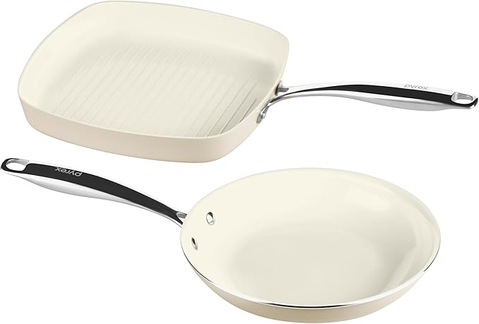 Pyrex 2-Piece Ceramic Cookware Grill & Fry Pan Set by Pyrex