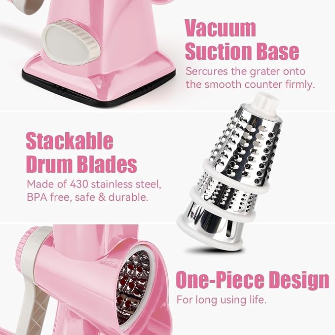 KEOUKE Rotary Cheese Grater Hand Crank Pink - Image 5