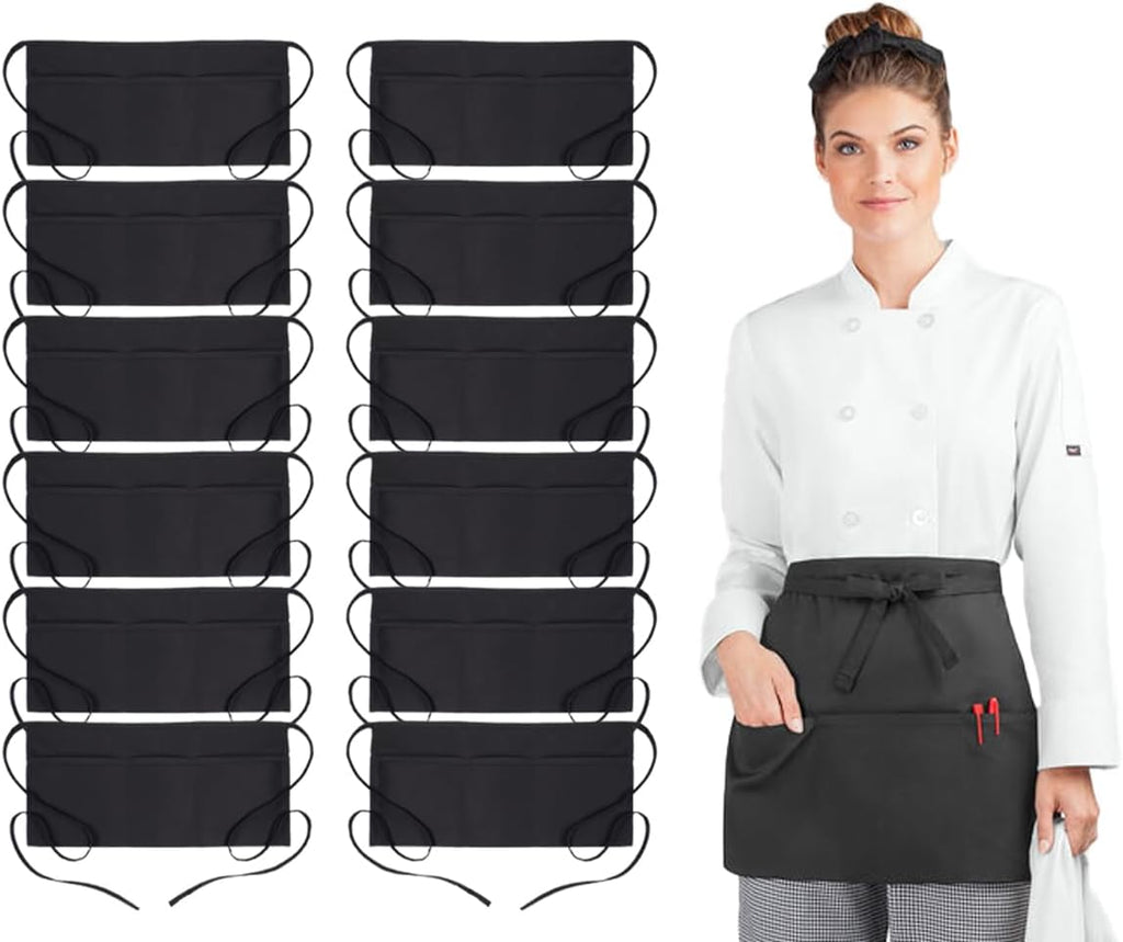 Server Aprons with 3 Pockets – 100% Polyester Waist Apron, 24x12 Inch
