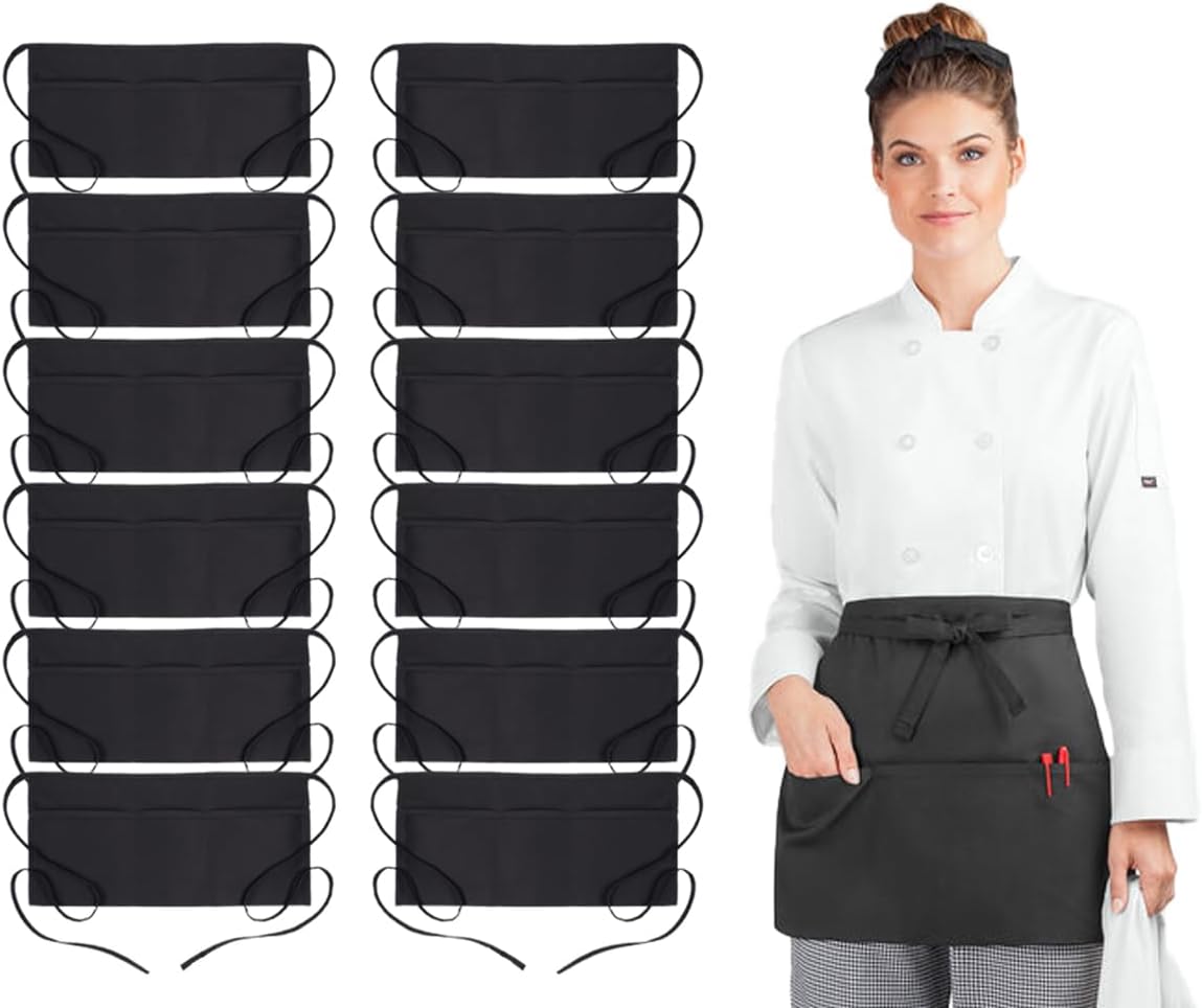 Server Aprons with 3 Pockets – 100% Polyester Waist Apron, 24x12 Inch
