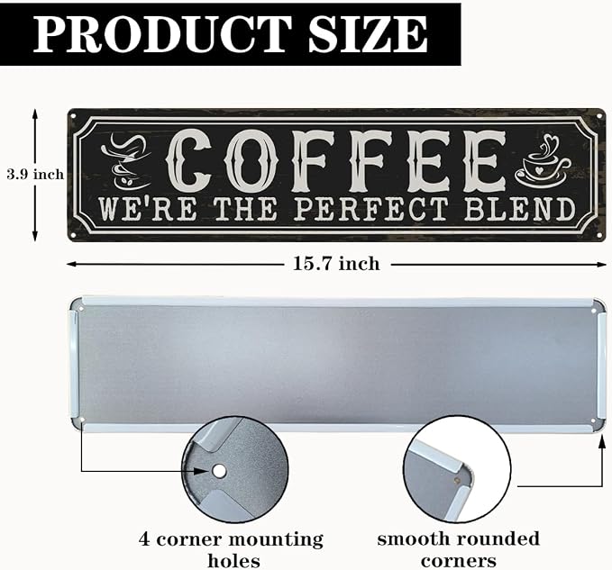 Coffee Metal Tin Signs, Coffee We're the Perfect Blend, Farmhouse Kitchen Decor - Image 2