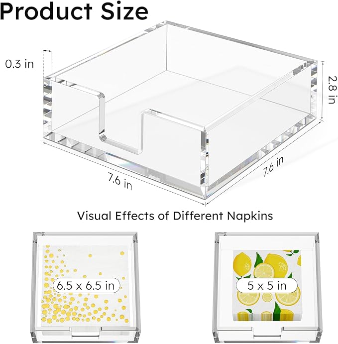 HIIMIEI Acrylic Napkin Holder for Table: Square Luncheon Napkin Tray, Flat - Image 3