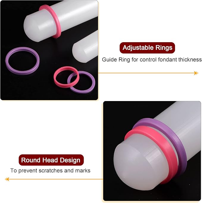 HARFINGTON Fondant Rolling Pin 20 Inch x 0.98 Inch Adjustable Guide Rings - Image 4