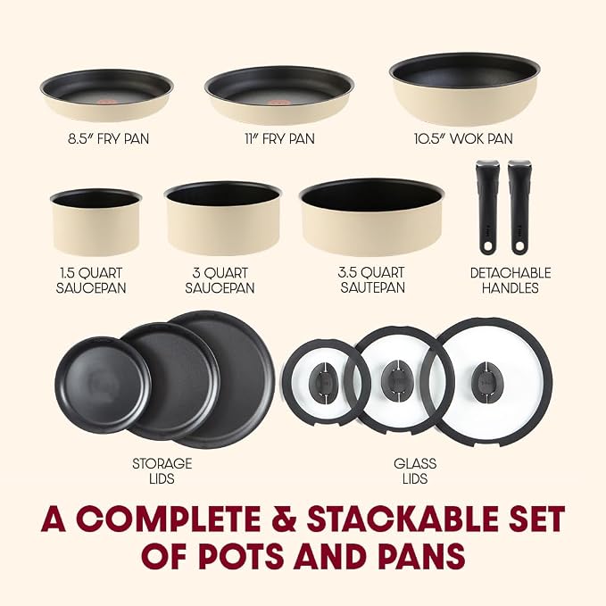 T-fal Ingenio Expertise Non Stick Cookware Set 14 Piece, Oven Broiler Safe 500F - Image 2