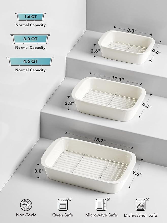 LE TAUCI Deep Casserole Dishes for Oven, 13.7”x9.6” Ceramic Baking Dish Set - Image 7
