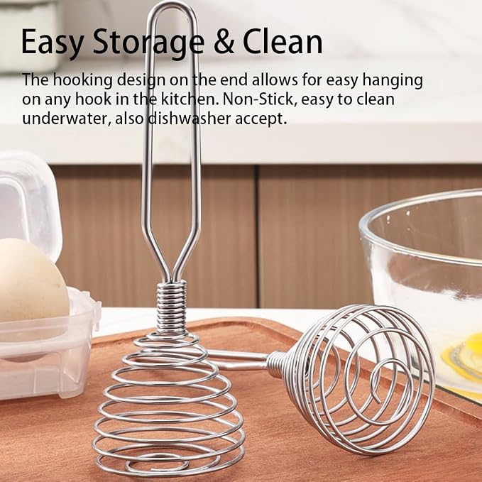 Stainless Steel Spring Coil Whisk Set 2 Pack, Wire Whip Egg Beater, Kitchen - Image 5