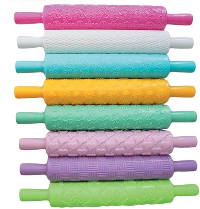 8pcs Colourful Cake Decorating Embossed Rolling Pins, Textured Non-Stick - Image 3