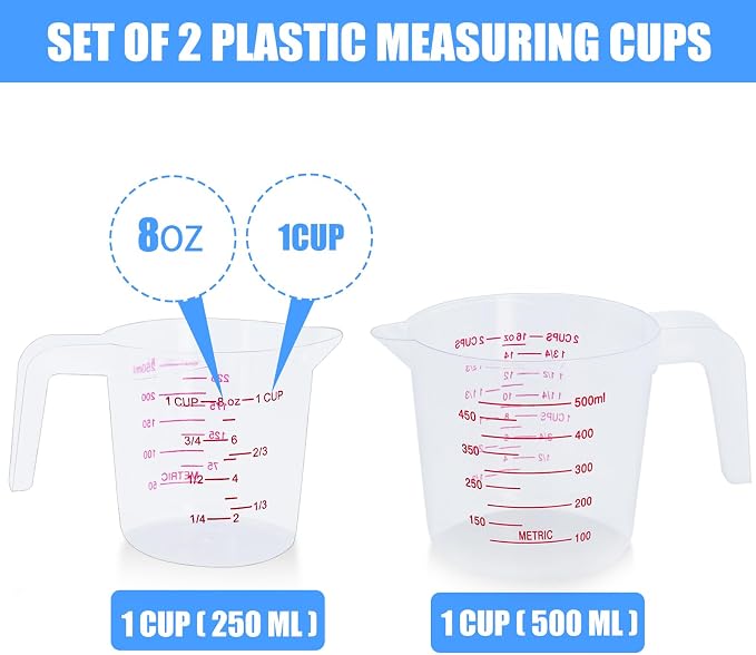 DTDNZKN 2 Pack Measuring Cup Set, Includes 250Ml, and 500Ml Plastic Liquid - Image 2