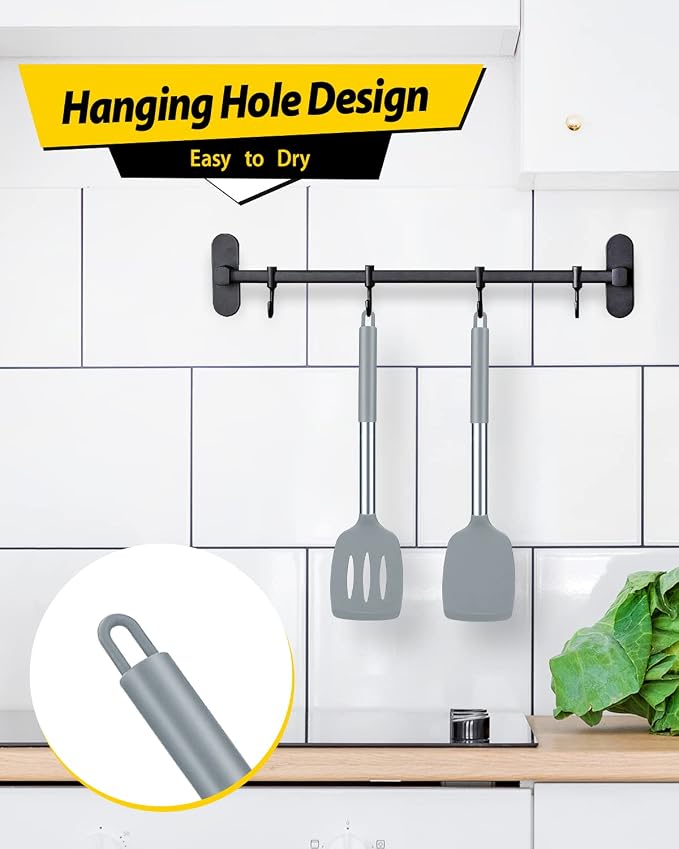 Pack of 2 Silicone Solid Turner, Non Stick Slotted Kitchen Spatulas, High Heat - Image 6