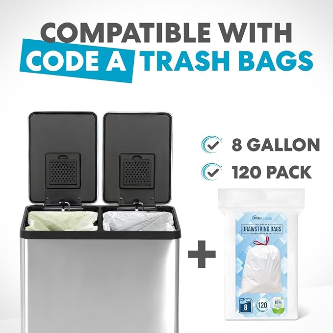 Simpli-Magic 16 Gallon Dual Compartment Step Trash Can – Kitchen Garbage Can - Image 2