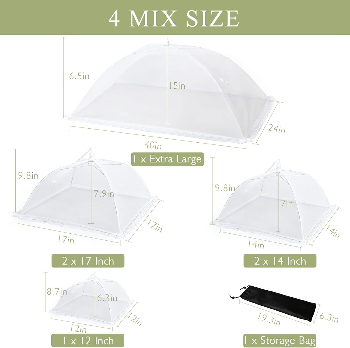 7Pack Various Size (40x24*1,17x17*2,14x14*2,12x12*2) Pop-up Food Tents
