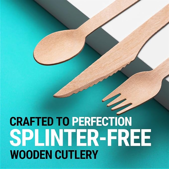 300pcs Disposable Wooden Cutlery Set Our Heavy Duty Compostable Wood Utensils - Image 6