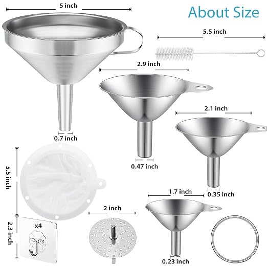 Toncoo 4 Pack Stainless Steel Funnels - Image 2