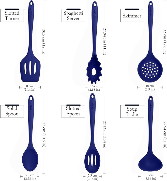 Culinary Couture Blue Silicone Kitchen Utensils Set of 6, Non-Stick - Image 3