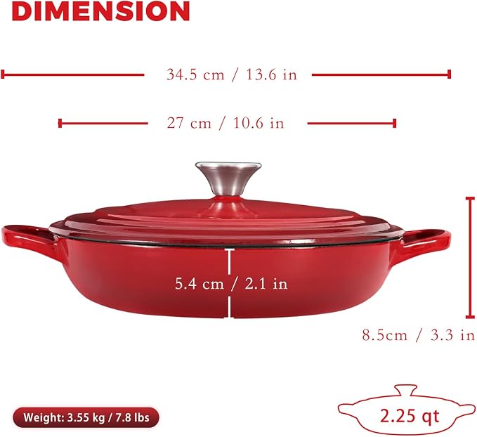 Flavehc Braiser Enameled Cast Iron Braiser 2.25 qt Braiser Pan - Image 3