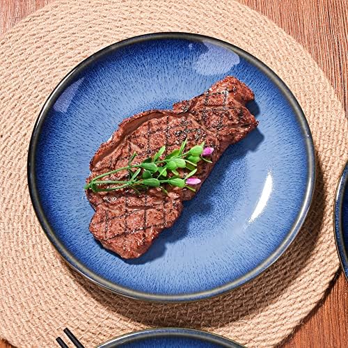 Ceramic Dinner Plate Set of 4, 7.5 Inch Blue Reactive Glaze Salad