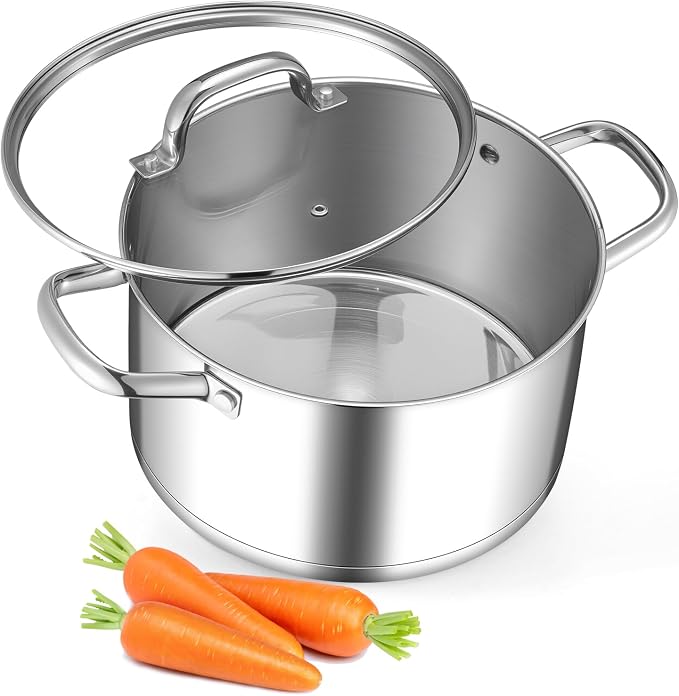 Leonyo 5 Quart Stock Pot with Lid, 18/10 3-ply Stainless Steel Stockpot by Leonyo