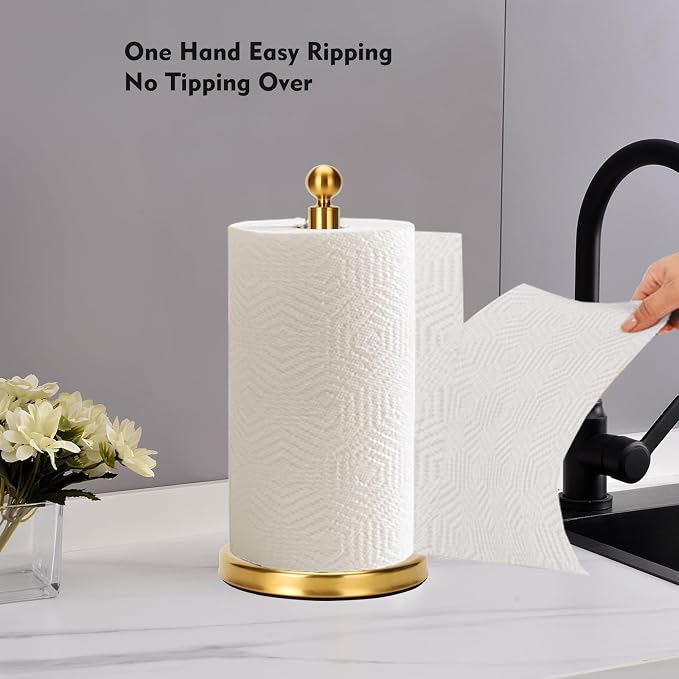 Gold Paper Towel Holder Countertop, Standing Paper Towel Roll Holder - Image 2
