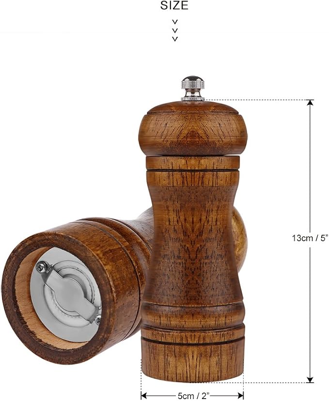 Pepper Mill - 5 inch Pepper Grinder Pepper Grinder Refillable Oak Salt and - Image 6